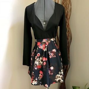Ruiyize Dress Black Floral Mini Long Sleeve